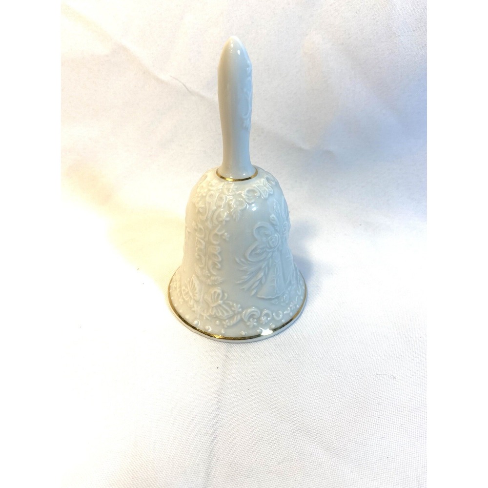 milk white vintage wedding bells bell gold trim E9C10 - Picture 2 of 6